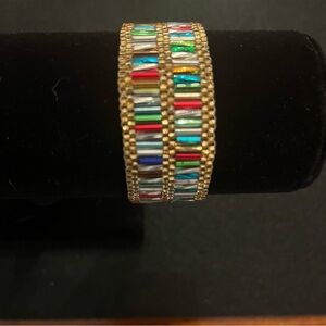 Colorful Rainbow Beaded Bracelet with Gold Detailing